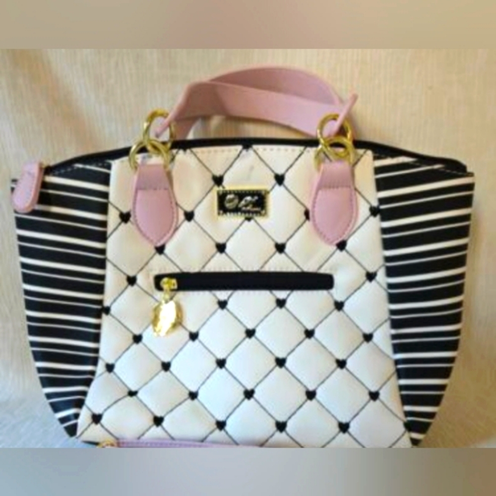 Betsey Johnson Luv Betsey Quilted Heart and Stripes Shoulder/Satchel Bag
